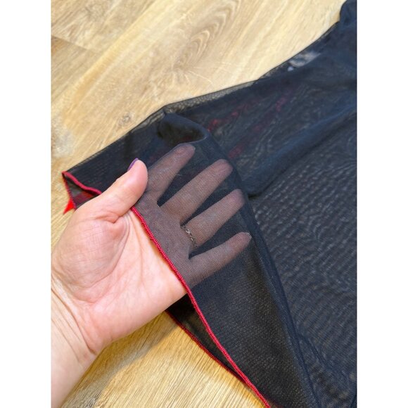 90s Black Sheer Mesh Lingerie Babydoll Red Ribbon Accent M/L - Picture 6 of 6